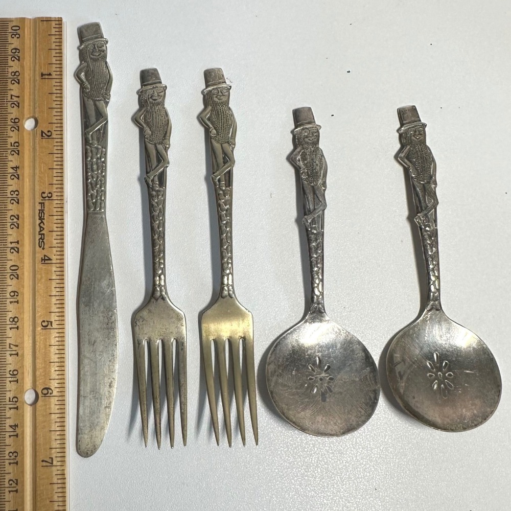 Planters Mr Peanut Flatware Set 5pc Silver Silverplate Vintage Advertising - Picture 4 of 10